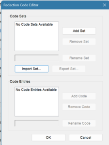 Adobe Redaction code editor dialogue.